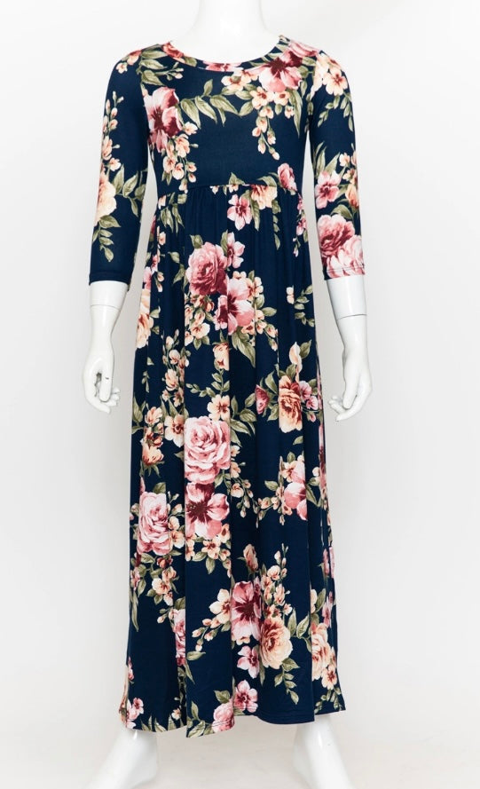 Girls Fit and Flare Floral Maxi Dress