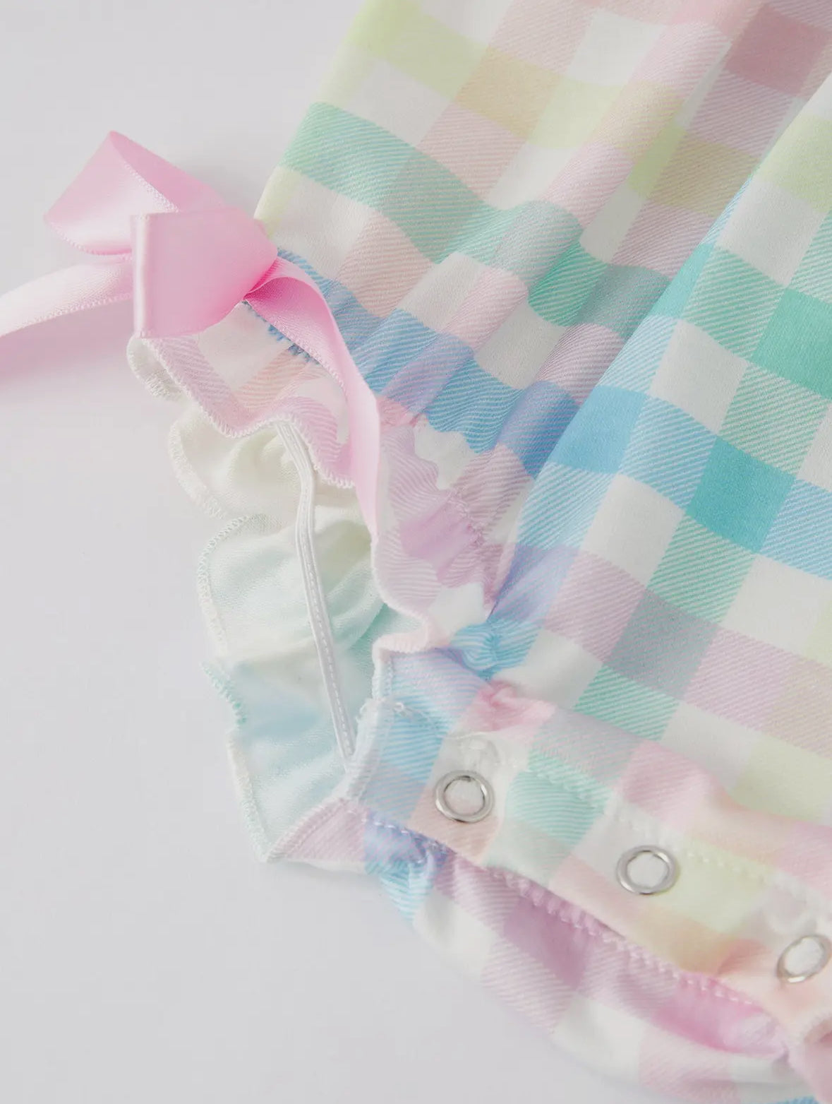 Bunny Embroidered Plaid Pink Bow Baby Romper🐰