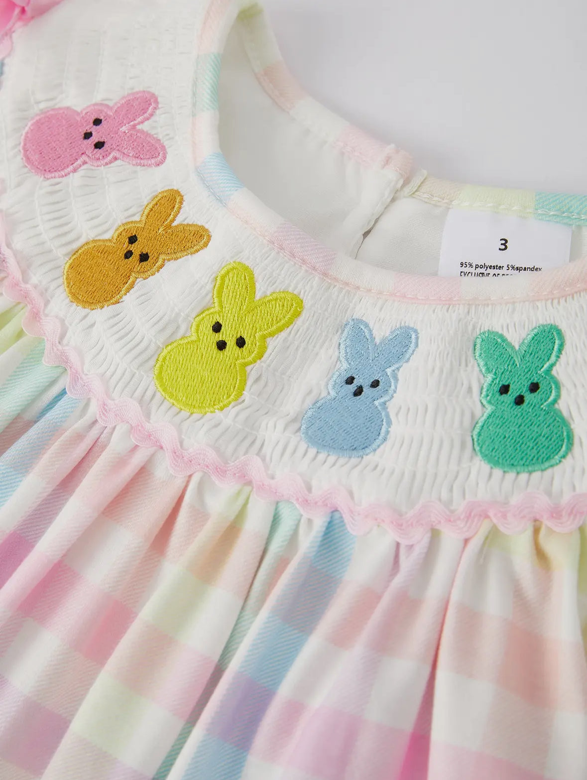 Bunny Embroidered Plaid Pink Bow Dress π°