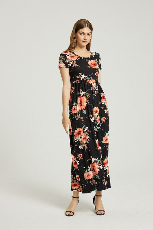 Women's Casual Floral Maxi Dress With Pocket