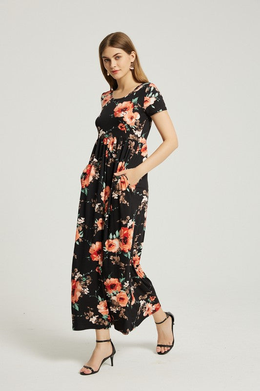 Women's Casual Floral Maxi Dress With Pocket