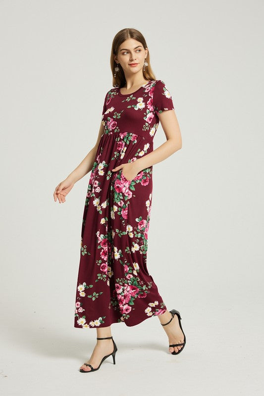 Women's Casual Floral Maxi Dress With Pocket