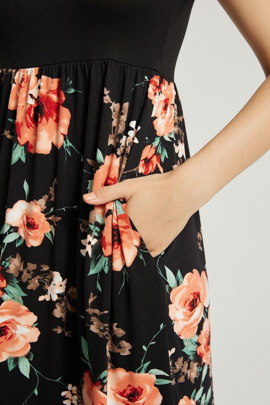Womens Casual Floral Maxi Dress With Pocket