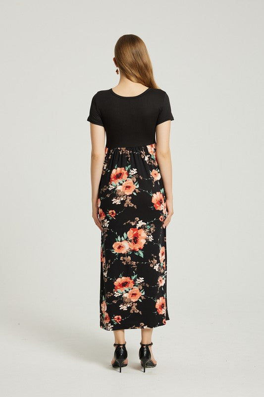 Womens Casual Floral Maxi Dress With Pocket