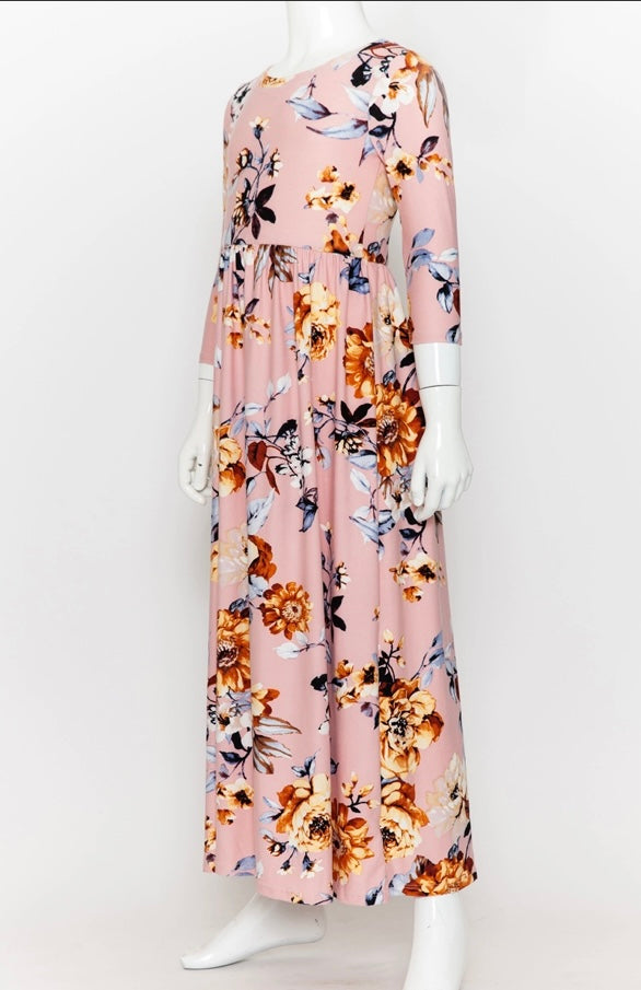 Girls Fit and Flare Floral Maxi Dress