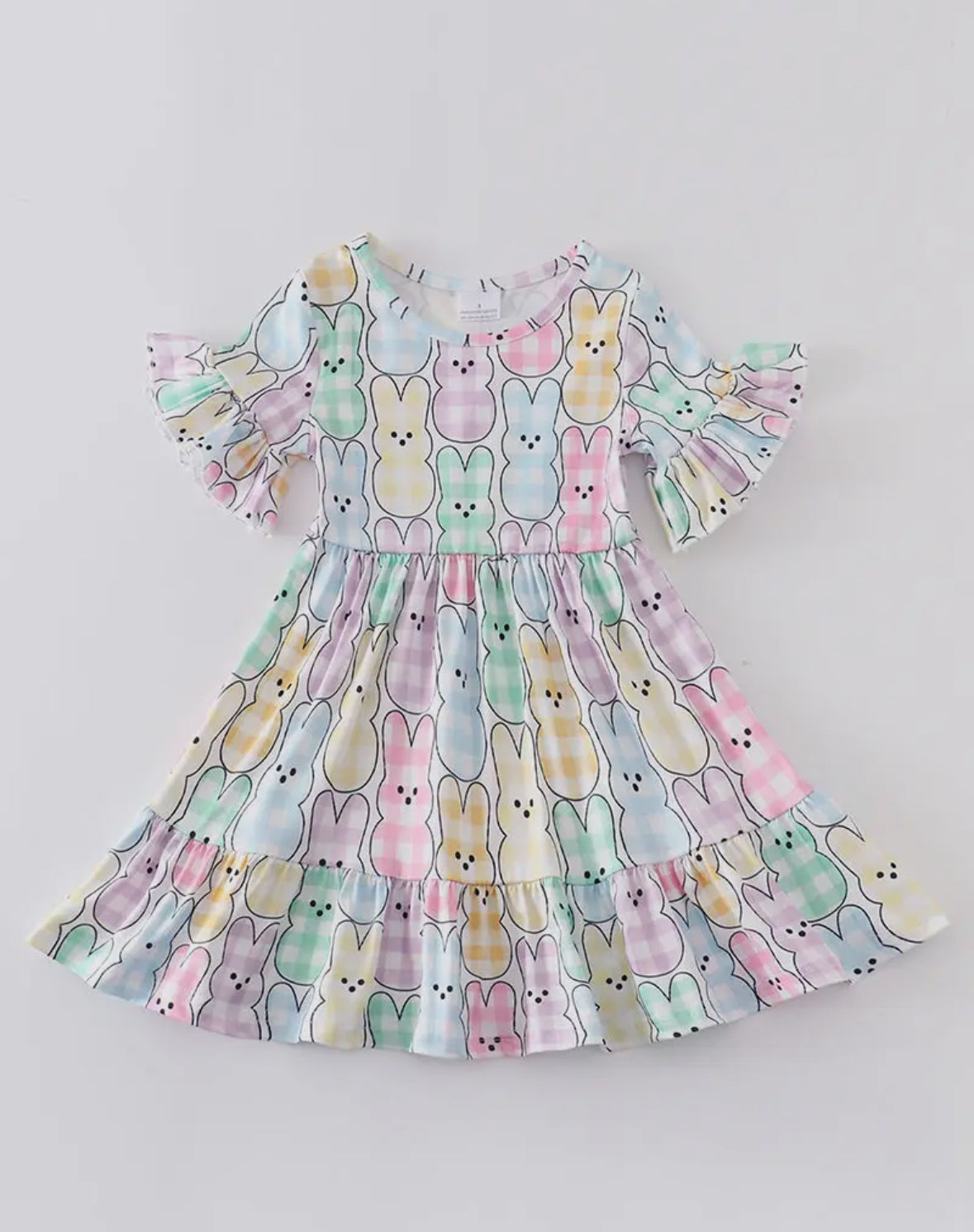 Easter Colored Plaid Rabbit Ruffle Dress 🐰