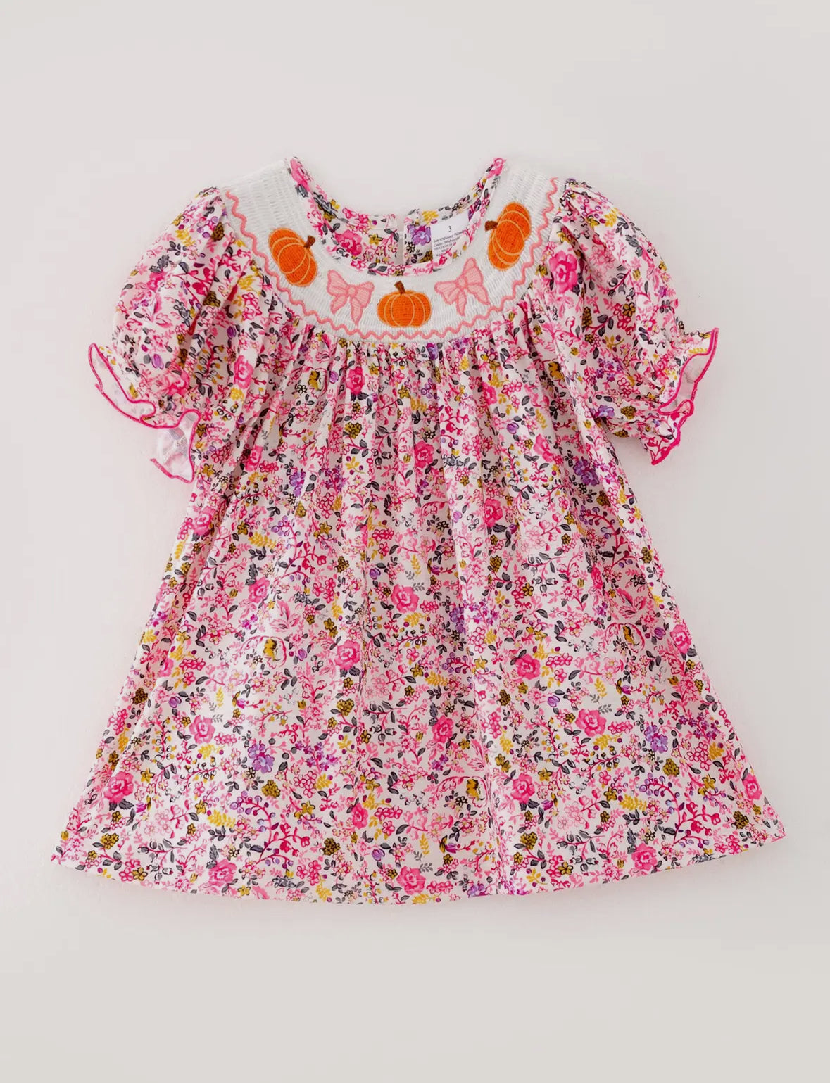 Girls Smocking Pumpkin
Bow Embroidered Dress