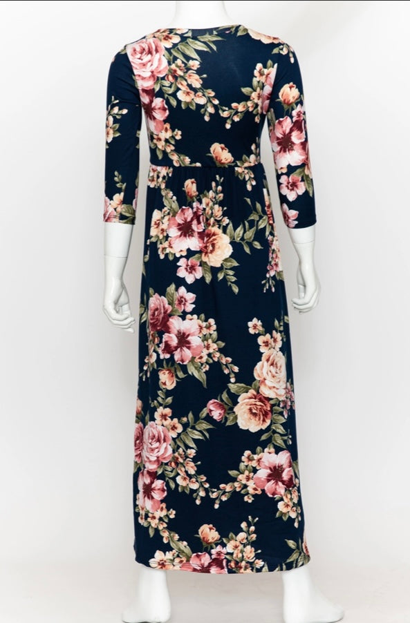 Girls Fit and Flare Floral Maxi Dress