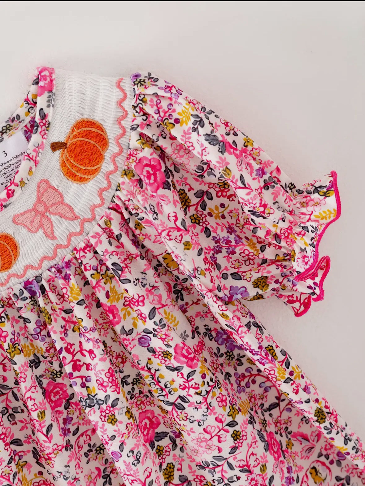 Girls Smocking Pumpkin
Bow Embroidered Dress