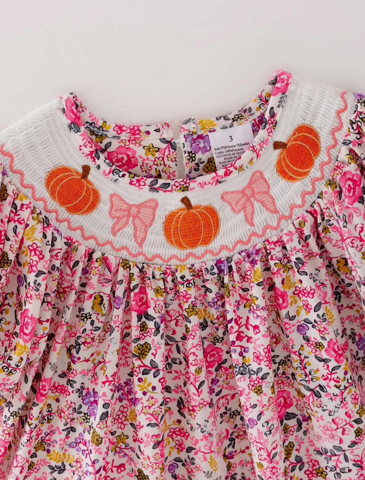 Girls Smocking Pumpkin
Bow Embroidered Dress