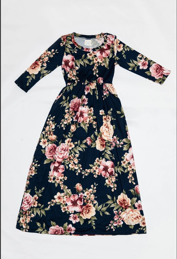 Girls Fit and Flare Floral Maxi Dress
