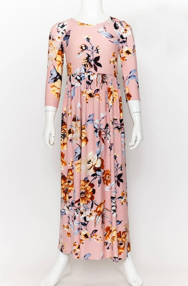 Girls Fit and Flare Floral Maxi Dress