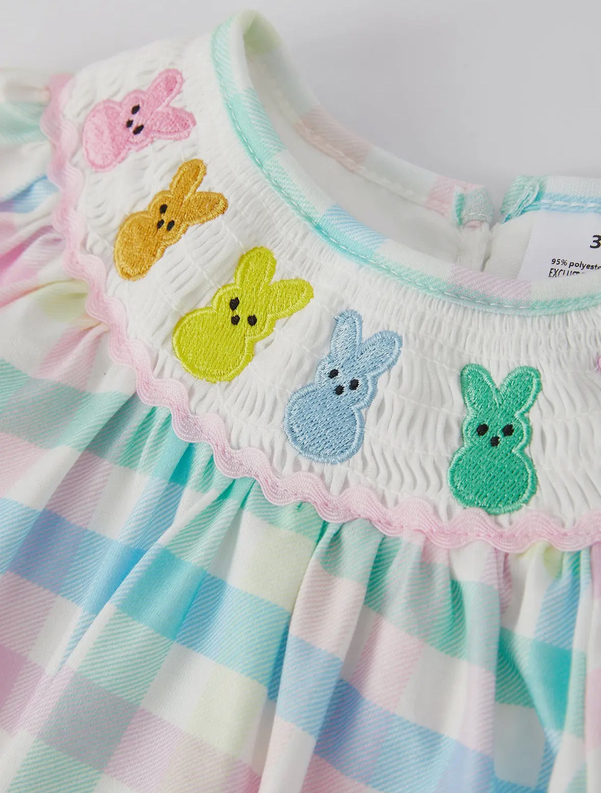 Bunny Embroidered Plaid Pink Bow Baby Romper🐰