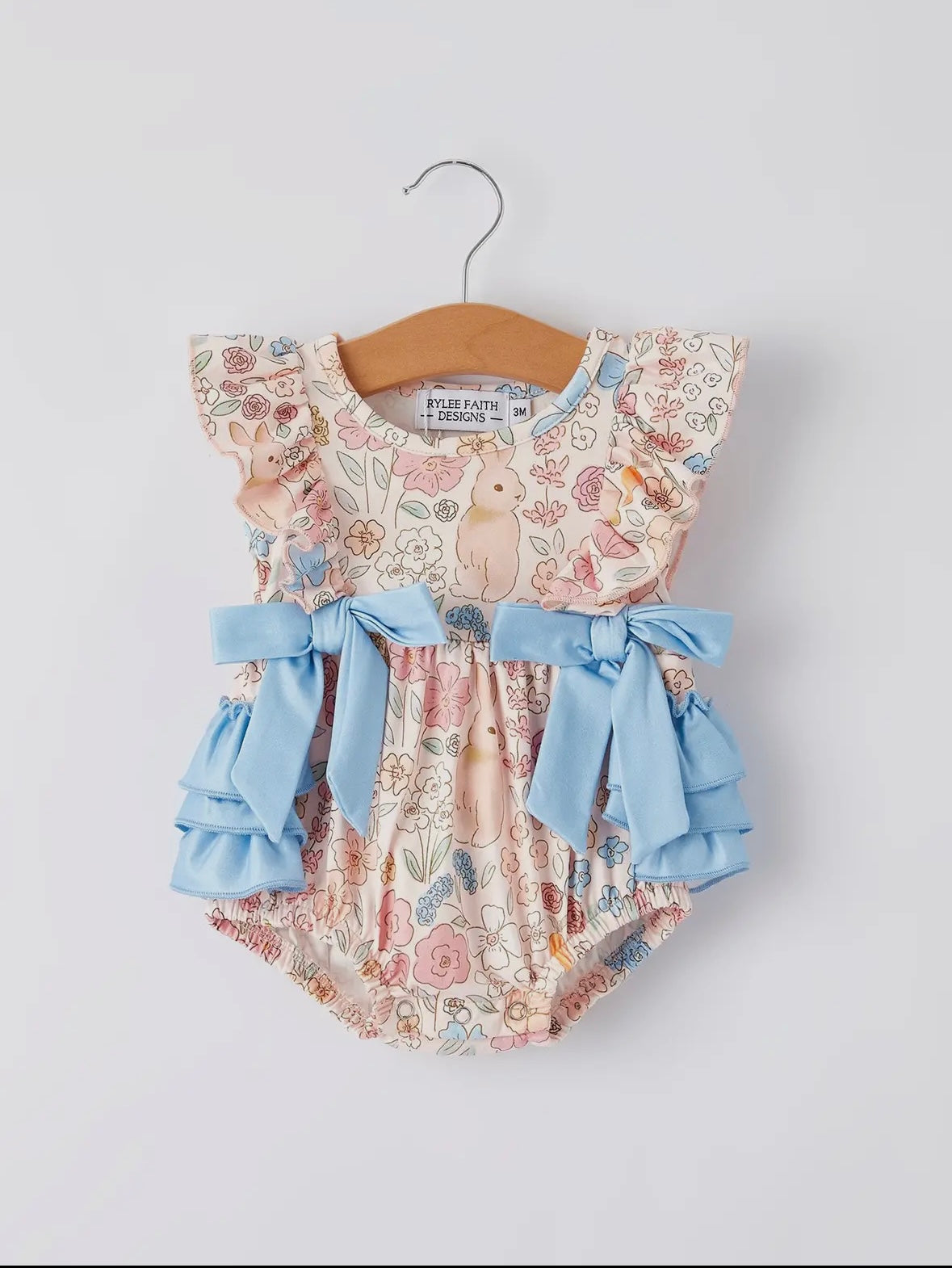 Blue Bow Bunny Baby Romper