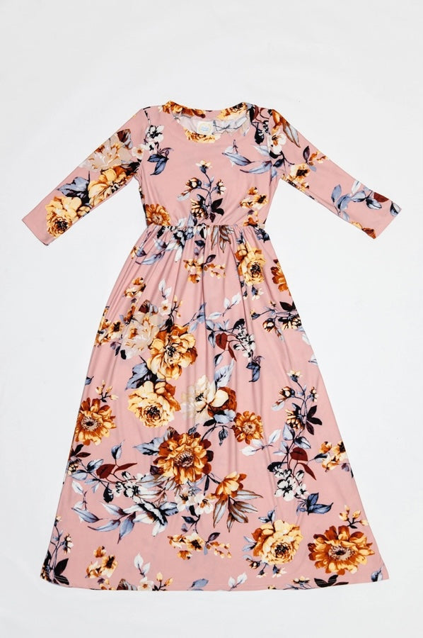 Girls Fit and Flare Floral Maxi Dress