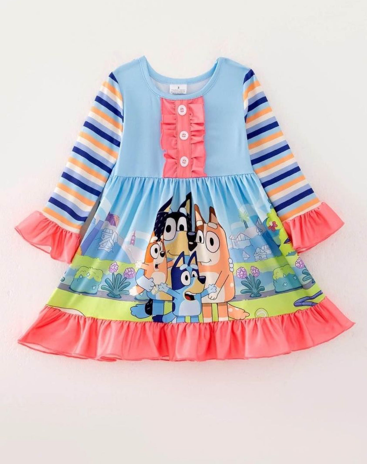 Girls Long Sleeve Cartoon Print Milk Silk Dress