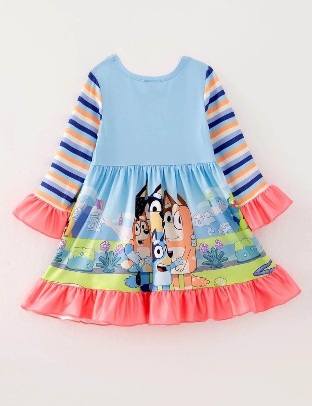 Girls Long Sleeve Cartoon Print Milk Silk Dress