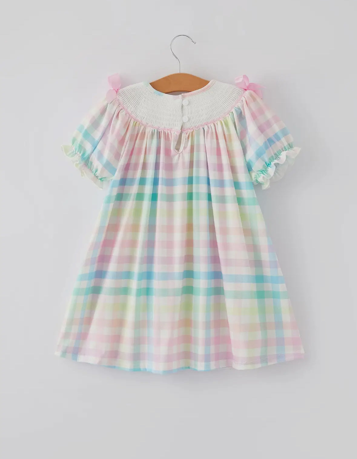 Bunny Embroidered Plaid Pink Bow Dress π°