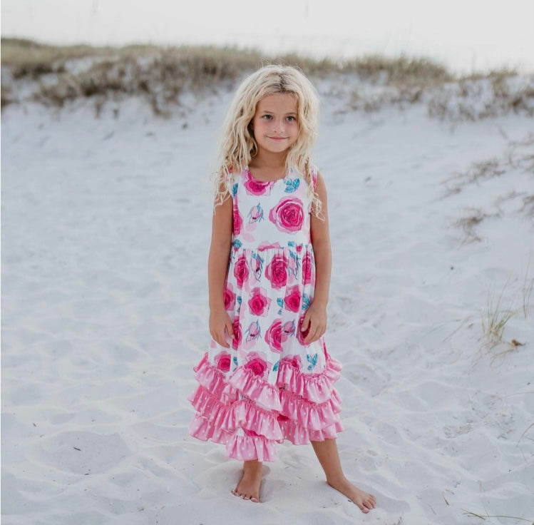 Pink Sleeveless ruffle dress