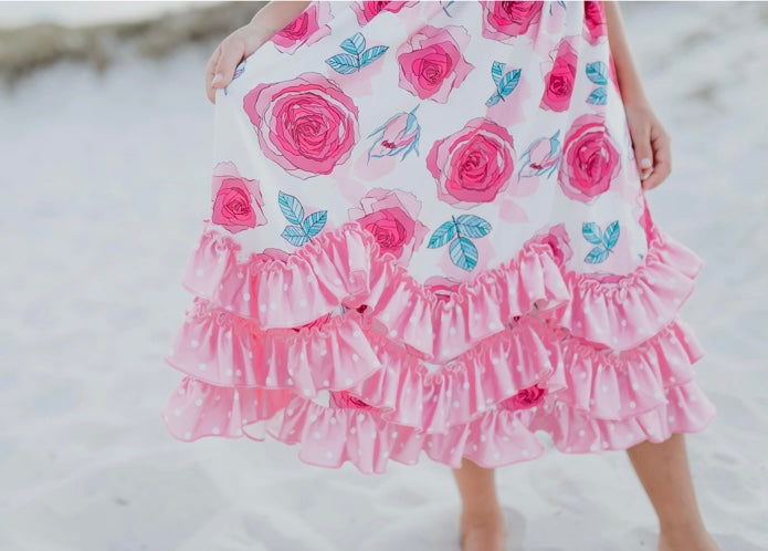 Pink Sleeveless ruffle dress