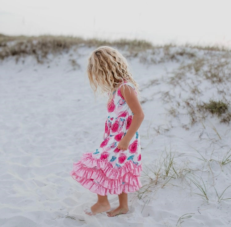 Pink Sleeveless ruffle dress