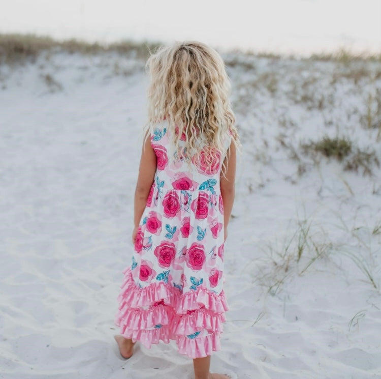 Pink Sleeveless ruffle dress