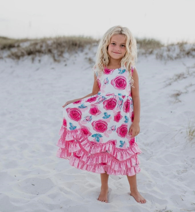 Pink Sleeveless ruffle dress