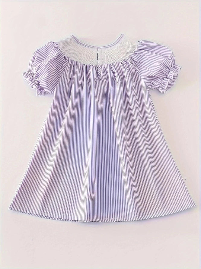 Girls Flower Embroidered Smock Dress