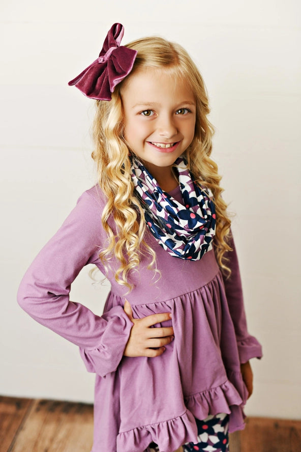 Kids Hi-Lo Lavender & Floral Print 3 Piece Scarf Fall Set