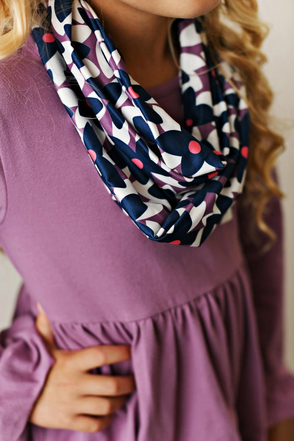 Kids Hi-Lo Lavender & Floral Print 3 Piece Scarf Fall Set