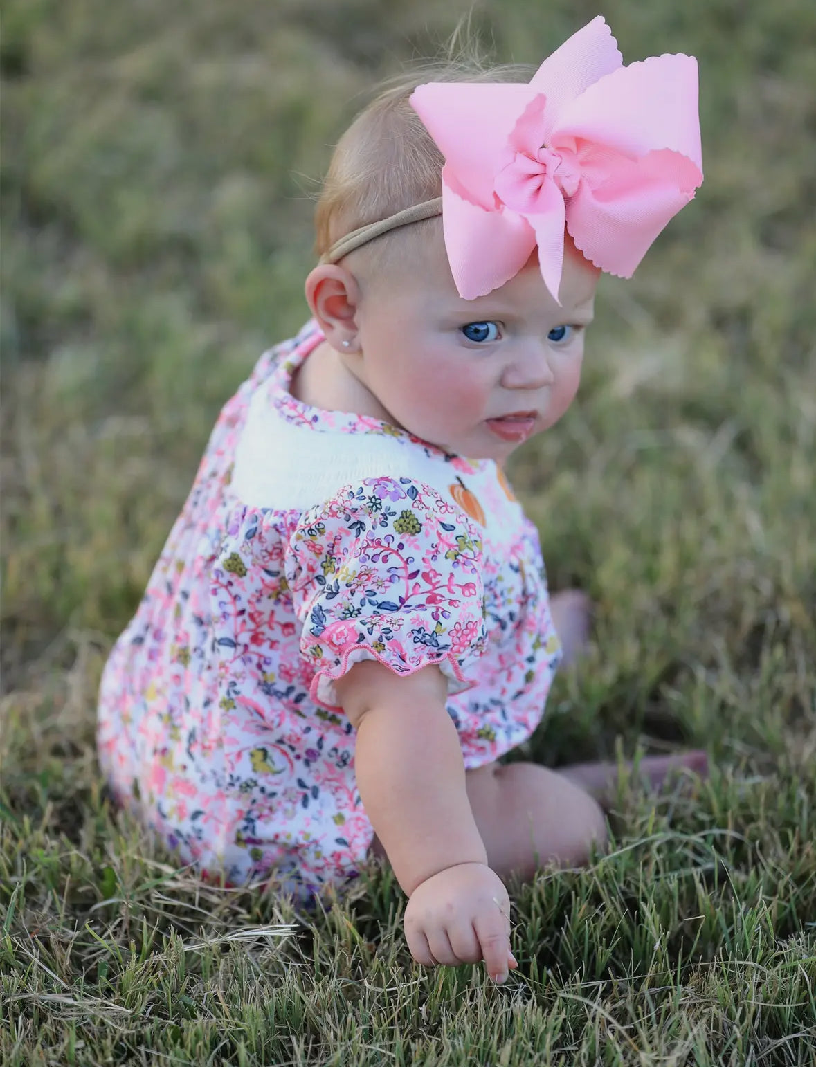 Girls Pumpkin Smocking Embroidered Romper