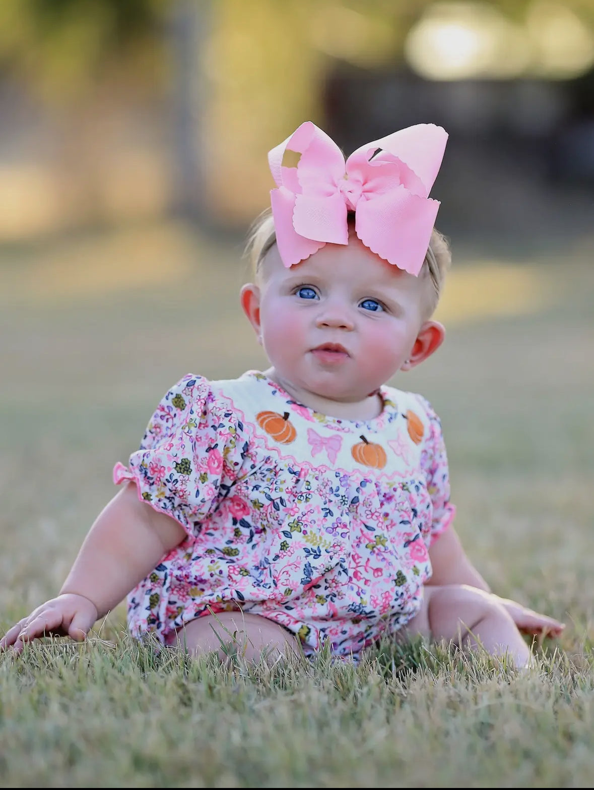 Girls Pumpkin Smocking Embroidered Romper