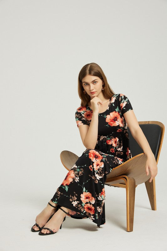 Women's Casual Floral Maxi Dress With Pocket
