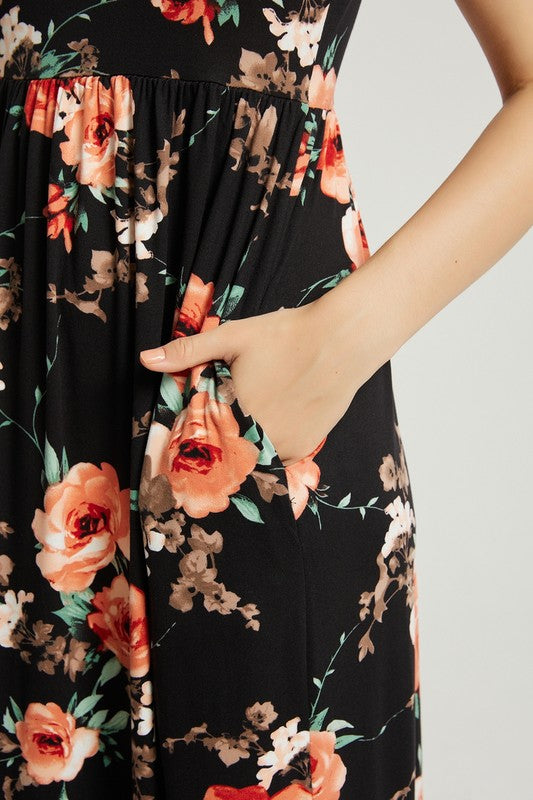Women's Casual Floral Maxi Dress With Pocket
