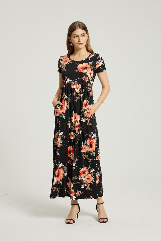 Women's Casual Floral Maxi Dress With Pocket