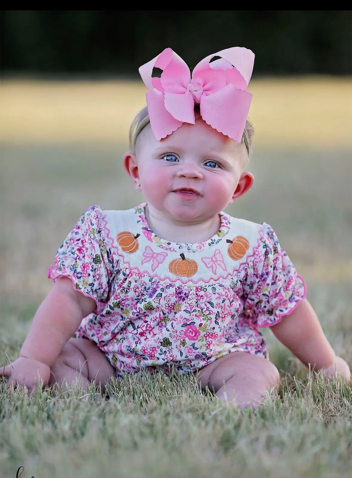 Girls Pumpkin Smocking Embroidered Romper