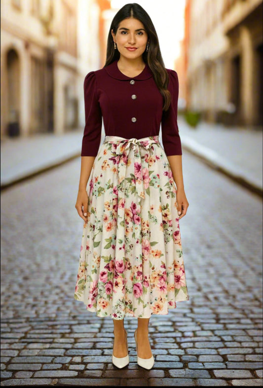 "Burgundy Blossom Dress