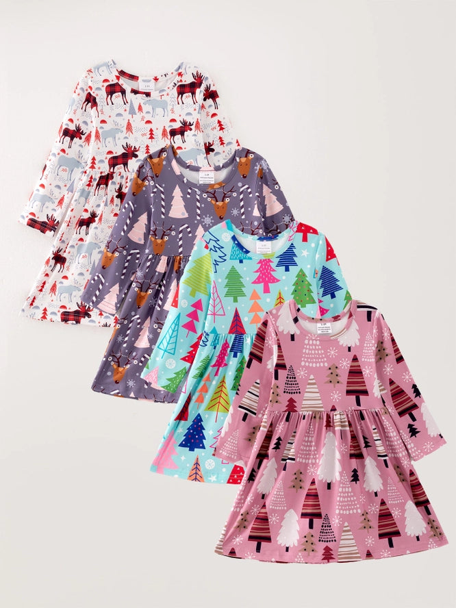 Girls 4-Pack Winter Print Dresses